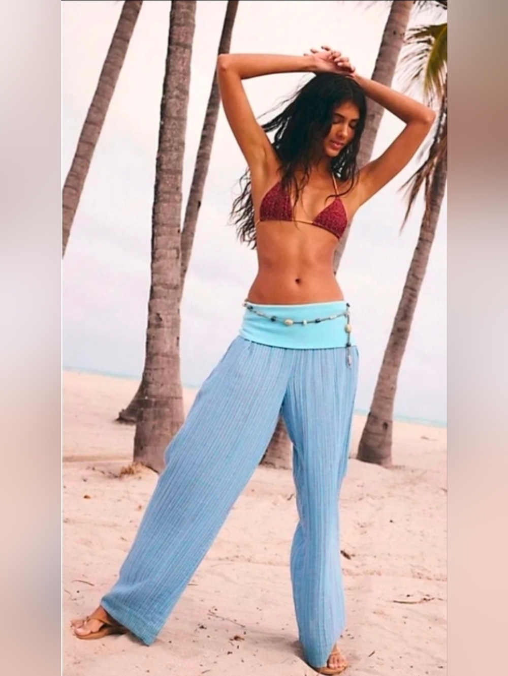 Free People Free-est Ride With Me Striped Beach Pants Blue Combo Size Medium NWT